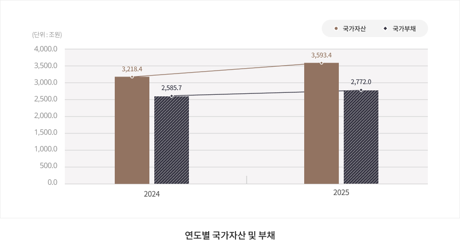 2024, 2025 연도별 국가자산 및 부채